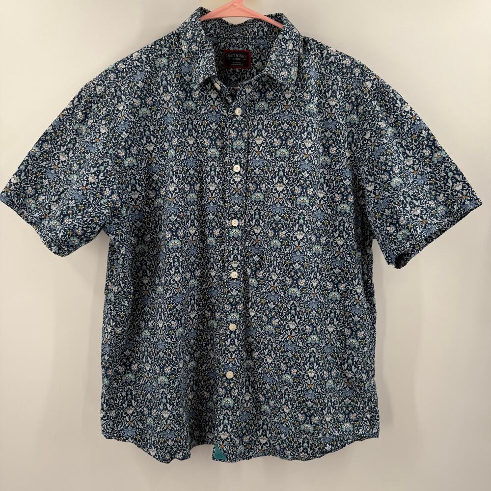 UNTUCKit Alverdi Shirt Men’s Large short sleeve blue floral button down 40643 - Picture 16 of 16